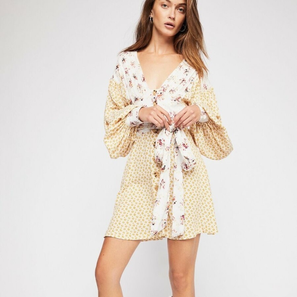 Free People Wonderland Printed Mini Dress in Ivory